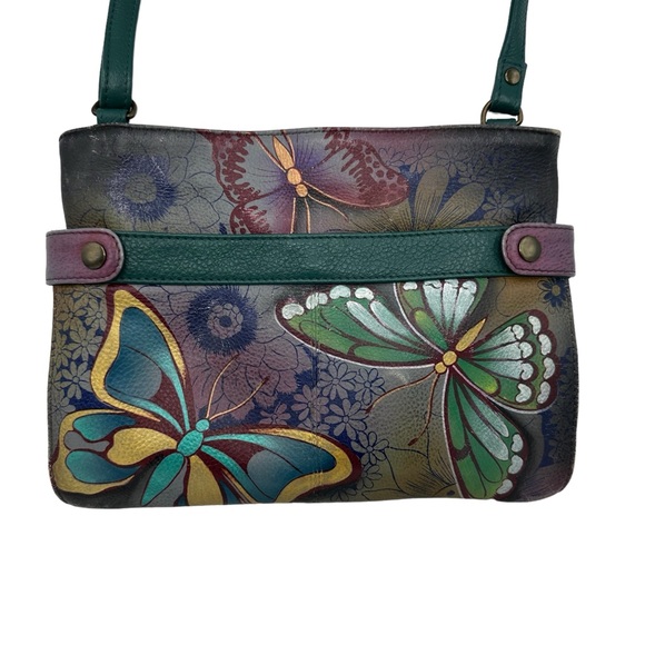 Anuschka Handbags - Anuschka Medium Butterfly Floral Painted Crossbody Leather Purse Shoulder Bag